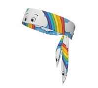 Rainbow Clouds Raindrop Print Sport Head Ties Headbands Bandanas Workout Hair Band Athletic Sweatbands for Running Tennis