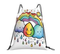 Rainbow Clouds Raindrop Print Unisex Drawstring Bag Portable Drawstring Backpack Lightweight String Backpack For Picnic Travel Football