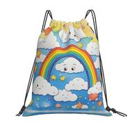 Rainbow Clouds Raindrop Print Unisex Pe Bag Portable Gym Sack Foldable String Backpack For Hiking Yoga Football