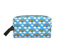 Rainbow Clouds Raindrop Printed Double Sided Storage Bag, Large Makeup Pouch with Black Lining for Travel and Home
