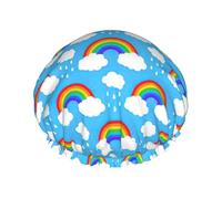 Rainbow Clouds Raindrop Printed Hair Wrap, Double Layer Shower Cap For Women, Reusable Hair Protector For Bathing