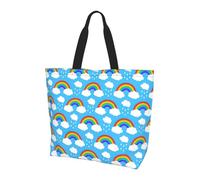 Rainbow Clouds Raindrop Shoulder Bag,Large Capacity Reusable Grocery Shopping Bag,Women'S Ultra-Light Handbag Tote Travel