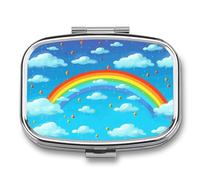 Rainbow Clouds Raindrop Weekly AM/PM Pill Organizer.Waterproof Portable Compact Travel Pill Organizers.Small Pill Box for Medicine Holder for Vitamins Medication.