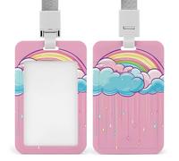 Rainbow Clouds Raindrops Badge Holders Name Tag Holders ID Card Holders Vertical Card Protector 6.8x11cm