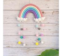 Rainbow Clouds Tapestry Wall Hanging Decor Handmade PomPom Macrame Wool Cotton Thread Woven Photo Prop Room Decoration Crafts 50x26 cm(Style 1)