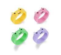 Rainbow Cloudz Cute Pastel Cat 4-Pack - Resin Ring Set with Frog Ring, Star Ring, Acrylic Rings, Funky Cool Matching Accessories, Colorful Y2K Rings, Aesthetic Jewelry for Women