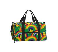 Rainbow Clover Gym Bag for Men Women, Shamrocks Weekend Travel Duffle Bag with Shoe Compartment,Water-Resistant Sport Overnight Tote Dance Yoga Carry On Holdall