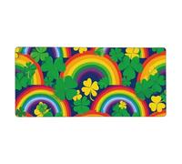 Rainbow Clover Mouse Mat Shamrocks Gaming Mouse Pad with Stitched Edges Non-Slip Large Desk Mat for PC Laptop Office Home Gamer 900x400x3mm Keyboard Mousepad