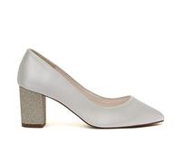 Rainbow Club Bambi - Mid Height Ivory Satin Court Bridal Wedding Shoes with Silver Shimmer Block Heel, 4 UK