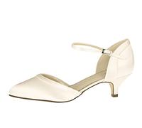Rainbow Club Brianna - Two Part Low Heel Ivory Satin Court Bridal Wedding Shoes with Ankle Strap, 7 UK