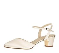 Rainbow Club Bridal Shoes Emili - Pumps, high-Heeled Sandal - Ivory Satin, Strap, Block Heel - Size 38.5 EU (5.5 UK)