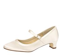 Rainbow Club Bridal Shoes Larissa - Pumps, Ivory Cream Satin, Simple, Comfortably Padded, Strap, Block Heel, Ladies' Size 40.5 EU (7.5 UK)