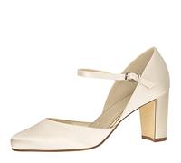 Rainbow Club Bridal Shoes Yasmin - Pumps, Ivory Satin - Strap, Block Heel - Size 39.5 EU (6.5 UK)