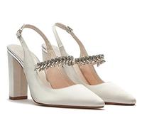 Rainbow Club Sparkly Slingback Wedding Shoes, Pointed Toe, Block Heel, 4 Ivory