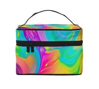Rainbow Color Abstract Illustration Printing Makeup Bag for Women Portable Travel Cosmetic Case Make Up Organizer Bag Beauty Box with Inner Pouch and Handle