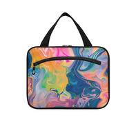 Rainbow Color Abstract Pattern Ink Style Hanging toiletries Bag for Women with Hook, Designer Washable Make up Bags for Traveling Women Travel bolsas para maquillaje L