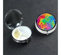 Rainbow Color Abstract Pill Box 3 Compartment Round Metal Pill Case for Purse & Pocket, Portable Medicine Organizer Travel Pillbox Daily Pill Container Holder to Hold Vitamins, Fish Oil