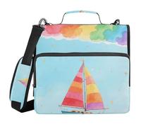 Rainbow Color Boat 1.5 Inch 3 Rings Binder with Extra Pockets with Handle Easy to Carry School Supplies Organizer for Middle School
