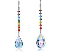 Rainbow Color Crystal Pendant, 2PCS Crystal Light Pull Chain Rainbow Color Crystal Ceiling Fan Pull Pendant Colorful Jewelry Crystals Pendants Hanging Ornament Prisms Rainbow Crystal Pendants