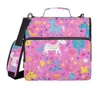 Rainbow Color Cute Unicorns 3 Rings 1.5 inch Organizer Binder with Handle Multiple Pockets Document Binder Organizer for Middle School