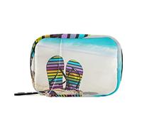 Rainbow Color Flip-Flops Sunglasses On Beach Blue Ocean Pill Case with Removable Internal Plastic Boxes Organizer, Small Medicine Bag Holder Zippered Carrier for Travel Storage Container