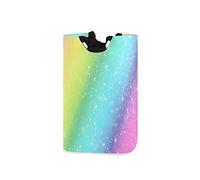 Rainbow Color Gradient Colorful Soft Light Stars Galaxy Space Laundry Hamper Basket Bucket, Foldable Dirty Clothes Bag, Waterproof Fabric Washing Bin, Toy Storage with Handles for Bathroom