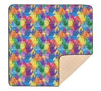Rainbow Color Handprint Soft Foam Baby Gym & Activity Mat for Floor Lightweight Tummy Time Mat for Babies Infants Toddlers, 50'' x 50''