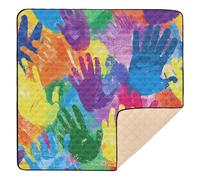Rainbow Color Handprint Soft Padded Baby Play mat Foldable for Floor Washable Foldable Baby Tummy time Play mat for Babies Infants Toddlers, 50'' x 50''alfombras con Musica para