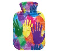 Rainbow Color Handprint Water Bottle for hot Water with Soft Cover, 1L hot compresses for The Body for Tummy Warmer,Period Cramps,bolsas para agua Caliente