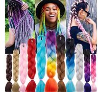Rainbow Color Jumbo Braiding Hair Extensions 3 Tone Colorful Synthetic Braid Hair Extension 1pc 24 inches Purple to Peach Pink to Light Pink