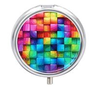 Rainbow Color Plaid-png Decorative Metal Pill Box 3-Compartment - Portable Medicine Organizer for Vitamins, Travel Pill Case with BPA-Free Inserts, Personalized Gift for Women Men