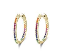 Rainbow Color Sparkling Earrings Real 925 Sterling Silver Circle Zirconia Hoop Earrings For Women Luxury Wedding Jewelry