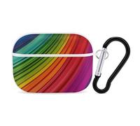 Rainbow Color Stripe AirPods Pro Case Cover with Keychain Ring PC Hard Shell Protective Case for AirPods Pro 2nd for Women Men Generation Easy Open Full Drop Protection Cover White-Style