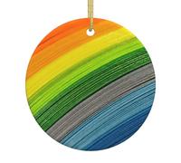 Rainbow Color stripe Print 2.9in Christmas Tree Ornament Xmas Ceramic Festive Home Round Shaped Hanging Decor