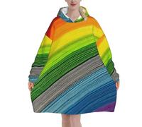 Rainbow Color Stripe Print Cozy Blanket Hoodie Oversized Wearable For Winter Christmas New Year Celebrations