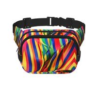 Rainbow Color stripe Print Square Double Layer bag Waist Bag Trendy Pack Travel Bag with Adjustable Bel, Black, One Size