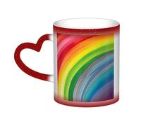 Rainbow Color Stripe Print Thermal Color Changing Mug, Ceramic Coffee Cup, Magic Mug for Home Office Cafe