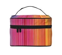Rainbow Color Stripe -Print Waterproof Large Cosmetic Bag for Travel & Gym, Makeup Organizer with 4 Elastic Straps & Compartments,Premium Twill Fabric.