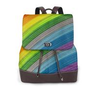 Rainbow Color Stripe Print Women Backpack Waterproof Anti-Theft Lightweight Pu Fashion Leather Nylon School Shoulder Bag Travel Backpack
