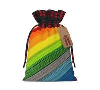 Rainbow Color Stripe Print Xmas Drawstring Gift Bag Reusable For Christmas Festive Needs Wrapping Bags