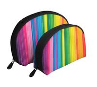 Rainbow Color Stripe Printed Makeup Bags 2-Piece Portable Shell Travel Toiletry Bag Cosmetic Organizer Bag for Women