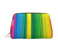 Rainbow Color Stripe Printed Small Makeup Bag Portable Leather Make up Bag Travel Zipper Cosmetic Bags Organizer for Women