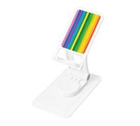Rainbow Color Stripe Prints Rotating Cell Phone Stand with 360° Swivel Base - Foldable Square Desk Phone Holder for iPhone 16 15 14 13 12 11,All Phones,White