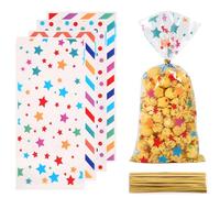 Rainbow Color Sweet Bags,100 PCS Cellophane Treat Bags with 100 Twist Ties Polka Dot Stripes Printed Pattern Rainbow Gift Bags for Candy Soap Cookie Chocolates Birthday Wedding