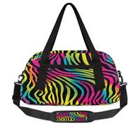 Rainbow Color Zebra Skin Print Kids Duffel Bag for Boys Girls, Lightweight Travel Weekender Bag with Adjustable Strap, Overnight Gym Bag Toddler Sports Duffle for Workout Dance