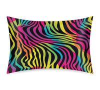 Rainbow Color Zebra Skin Print Satin Pillowcase for Hair and Skin, Soft Silky Pillow Cover with Envelope Closure, Smooth Satin Pillow Case for Better Sleep 20x30 Queen Size