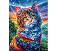 Rainbow-Colored Cat in A Flower Garden 300 Pc DIY Jigsaw Puzzle Scenery Science Fiction Puzzles for Adults Teens Hard Challenging Team Building Stress Reducing Autumn Premium Quality Material 300 PC