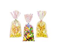 Rainbow Colored Cellophane Gift Bag With Tie, Holographic Cellophane For Candy Biscuits Birthday Gift 15/30/60pcs