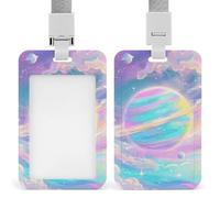Rainbow Colored Galaxy ID Badge Holder with Lanyard Vertical Badge Reel Clip Durable Clear Window Name Tag ABS Plastic Push-Pull Design ID Card Holder for Office, Nurses, Employees