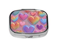 Rainbow Colored Gay Pride Hearts_1 Square Mini Pill Case, Compact Metal Pocket Pill Box with 2 Compartments for Travel